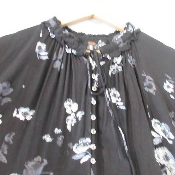 Free People Clover Field Ruffle Long Sleeve Mini Dress S Black Floral Boho 432 - Picture 4 of 8